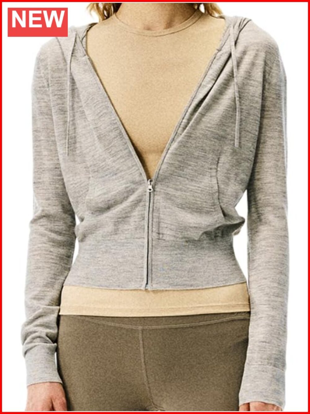 Wool Blend Zip Up Hooded Cardigan Sweater Cropped Slim Fit Women's Casual Layer